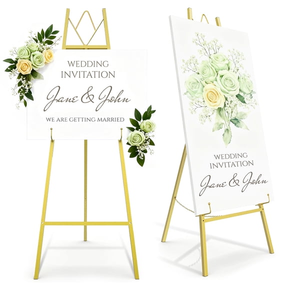 Anoncndin Adjustable Gold A-Frame Easel Stand with Chain – Display Posters, Art, Signs, or Mirrors for Weddings, Events & Home Decor