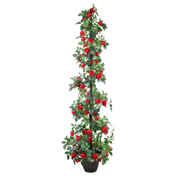 Anoncndin Artificial Rose Tree, Tall Faux Rose Plant with Yellow Blooms & PE Leaves, Potted Fake Floral Tree, Fade-Resistant for Home Office Garden Indoor Decor