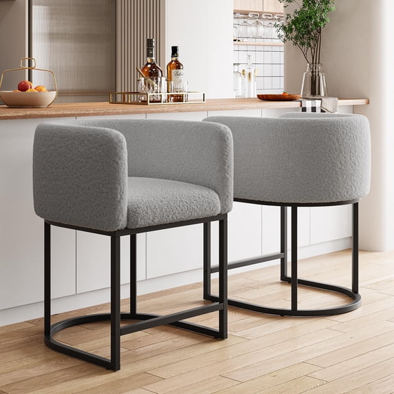 Anoncndin Bar Stools Set of 2 with Lambswool Cushioned Seats,Modern Upholstered Counter Height Bar Stools with Backrest and Arms,Barrel Counter Stools,Accent Barstools for Kitchen Island,Bar
