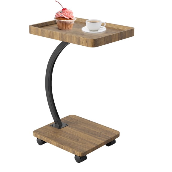 Anoncndin C Shape Side Table with Rolling Wheels, Laptop Side Table Capacity 50Lbs, Small Mobile End Tables for Living Room Sofa Bedroom