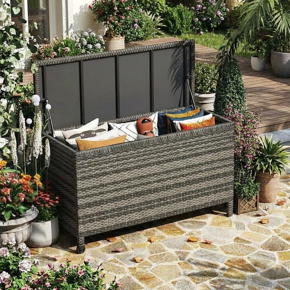 Anoncndin Extra Large 185 Gallon Outdoor Deck Storage Box – Waterproof PE Rattan Chest, Heavy-Duty Steel Frame, Lockable, Wheels & Handles for Patio Cushions, Garden Tools, Pool Accessories – Brown R
