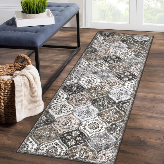 Anoncndin Floral Living Room Rug 8x10 Washable Rug Trellis Rugs for Bedroom Non Slip Low Pile Indoor Carpet Soft Non-Shedding Foldable Thin Mat Traditional Indoor Mat for Bedroom,Dining Room