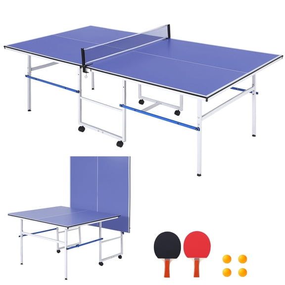 Anoncndin Foldable Ping Pong Table 8x4 ft, Table Tennis Game Table Set with Rolling Wheels, Net, 2 Paddles & 3 Balls, Waterproof MDF Top, Single Player Playback for Indoor Outdoor