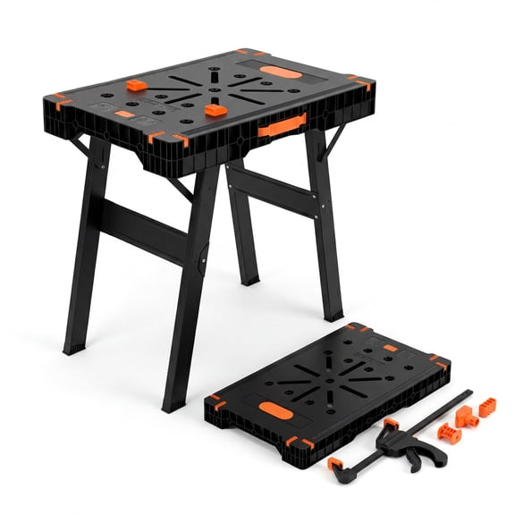 Anoncndin Foldable Work Bench, Express Folding Work Table with Clamps & Bench Dogs, 35"W x 23"D x 31"H Heavy-Duty Portable Working Table, Lightweight, Folding Workbench for Garage, Workshop