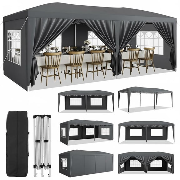 Anoncndin Heavy Duty 10x20FT Folding Gazebo Canopy Tent – Waterproof, 6 Removable Sidewalls, 3 Adjustable Heights, Portable Event Shelter for Parties, Weddings, Camping, Backyard – 2025 Upgraded