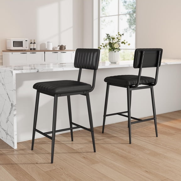 Anoncndin Heavy-Duty Counter-Height Bar Stools Set of 2,400lbs Metal Frame, Ergonomic PU Leather, Backrest & Footrest, Easy Clean for Kitchen Island/Home Bar