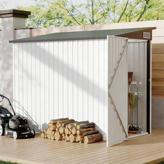 Anoncndin Heavy-Duty4x8 FT Metal Outdoor Lean to Storage Shed, Waterproof Garden Utility House,Large Capacity, Side Wall Design, Easy Access ,Perfect for Trash Cans, Bins, Bike