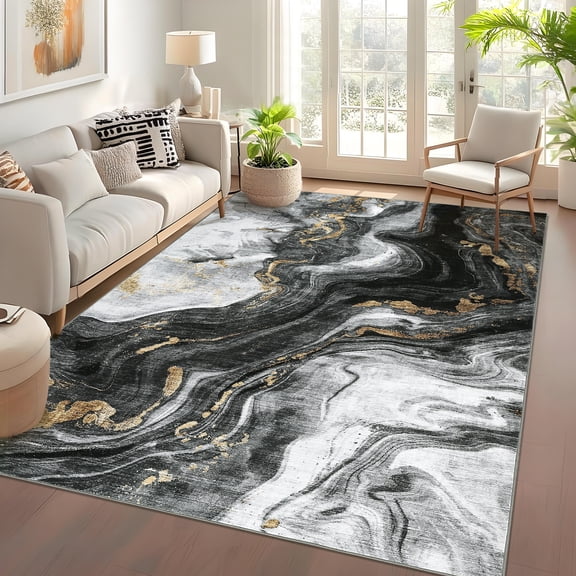 Anoncndin Large 8x10 Washable Rugs for Living Room Abstract Rug Marble Patterned Carpet,Low-Pile Non Slip Easy Cleaning Rug Neutral Modern Carpet for Bedroom Dining Room Farmhouse Office