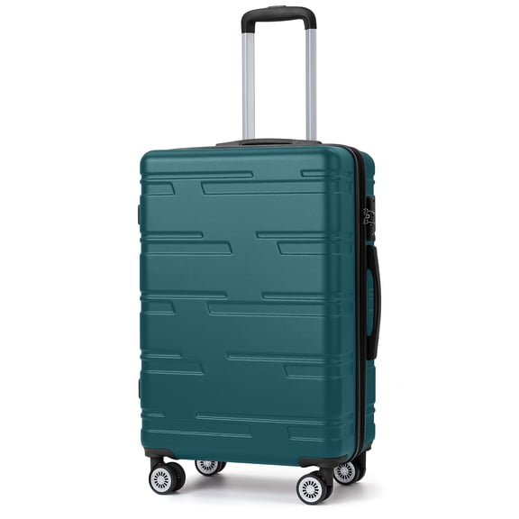 Anoncndin Lightweight Expandable Hardside Checked Luggage – 24 Inch ABS Suitcase with 8 Silent Spinner Wheels, TSA Lock, Waterproof Compartment, Airline Approved – Cyan+Black, 24 inches