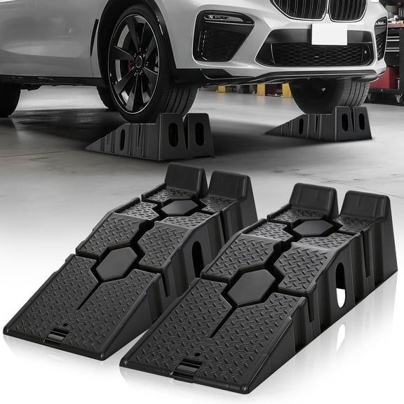 Anoncndin Low-Profile Vehicle Service Ramps, 2-Pack - Heavy-Duty Plastic, 5 Ton (12,000 lb) Capacity - 6.7 in Lift for Oil Changes & Maintenance - Portable Garage Set - Color: None