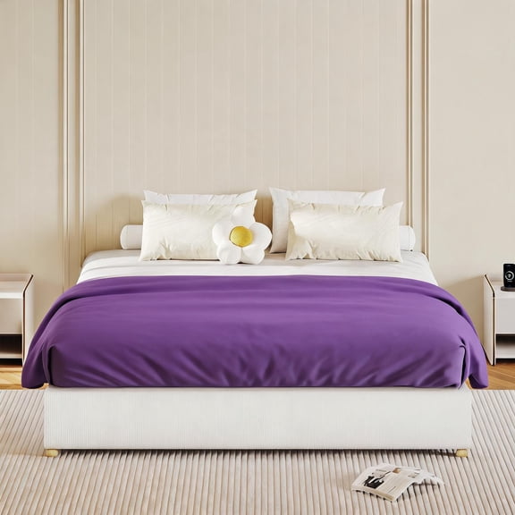 Anoncndin Lowprofile Bed Frame Without Headboard & Footboard, Upholstered Platform Frame With Soft Rounded Corners No Box Spring Needed, Noiseless