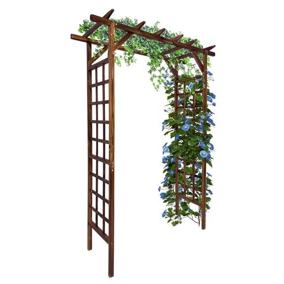 Anoncndin Sturdy 85 Inch Wooden Garden Arbor Arch Trellis for Climbing Plants – Flat Top Pergola, sturdy Fir, Ideal for Weddings, Patio, Lawn, Backyard – Carbon Burned, Flat Top
