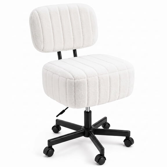 Anoncndin Vanity Chair with Storage,Small Makeup Stool with Wheels,Plush Padded Dressing Table Stool for Bedroom&Dressing Room,Height Adjustable Swivel Rolling Chair,Armless,15-Min Assembly