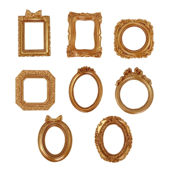 Anoncndin Vintage Gold Picture Frame Set - 8PCS Ornate Victorian Style Mini Resin Photo Frames - Antique Decorative Tabletop Frames for Home Decor and Weddings - Small Size