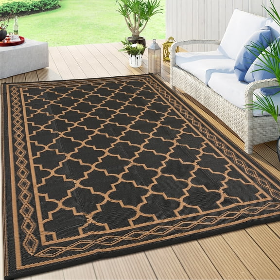 Anoncndin Waterproof Reversible Outdoor Rug,Patio Rug Modern Camping RV Plastic Straw Rug Geometric Area Rug for Backyard, Deck, Picnic, Porch, Beach