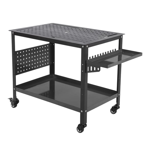 Anoncndin Welding Table, Steel Welding Workbench Table, 36 x 24 in Welding Cart with Pegboard & Shelf, Mobile Rolling Workstation for Garage, Workshop, Hobbyist
