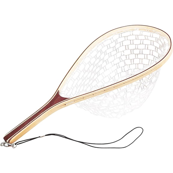Anoncndin Wooden Frame Fly Fishing Net with Soft Rubber Mesh,Low-Weight Landing Net for Trout & Bass,Catch-and-Release Design for Stream and River Fly Fishing,Gifts for Him