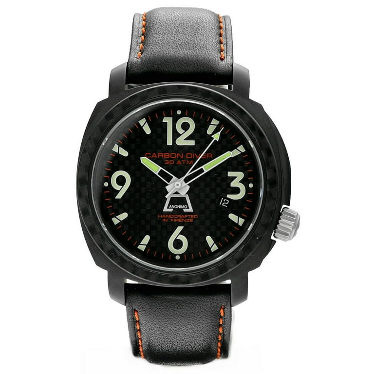 Anonimo Carbon Diver Drass Black PVD 46mm Steel Leather Automatic Men s Watch