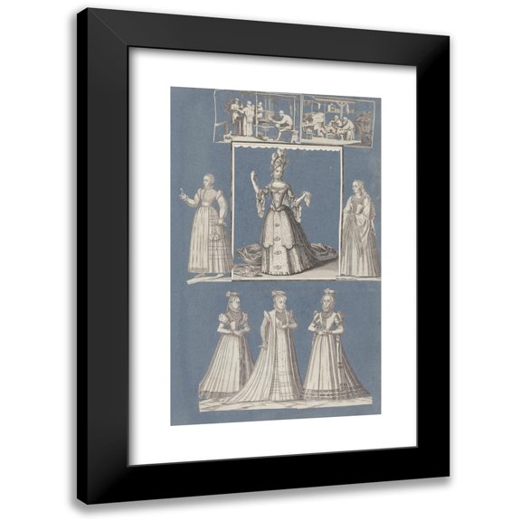 Anonymous 10x14 Black Modern Framed Museum Art Print Titled - Collage of Cut Out Prints Pasted on Blue Paper Pl 05 (1585)
