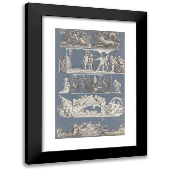 Anonymous 10x14 Black Modern Framed Museum Art Print Titled - Collage of Cut Out Prints Pasted on Blue Paper Pl 06 (1585)