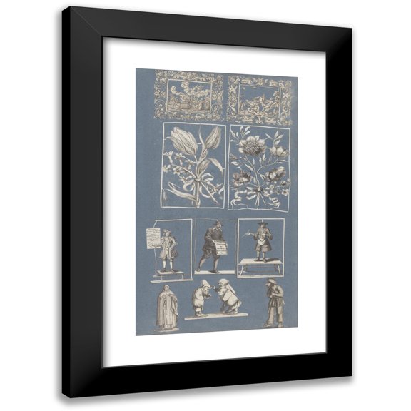 Anonymous 10x14 Black Modern Framed Museum Art Print Titled - Collage of Cut Out Prints Pasted on Blue Paper Pl 09 (1585)