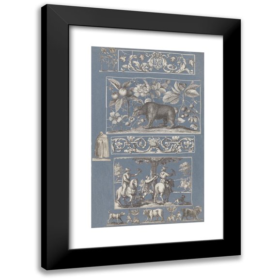 Anonymous 10x14 Black Modern Framed Museum Art Print Titled - Collage of Cut Out Prints Pasted on Blue Paper Pl 12 (1585)