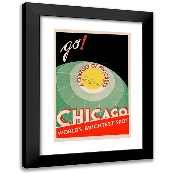 Anonymous 11x14 Black Modern Framed Museum Art Print Titled - Chicago. World's Brightest Spot. Go! (1933)