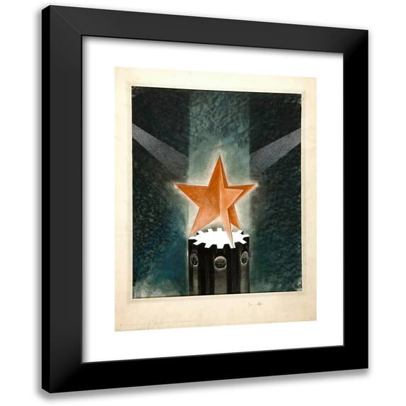 Anonymous 11x14 Black Modern Framed Museum Art Print Titled - Cog-Wheel with Tri-Star and Rays of Light (Between 1939 and 1946)