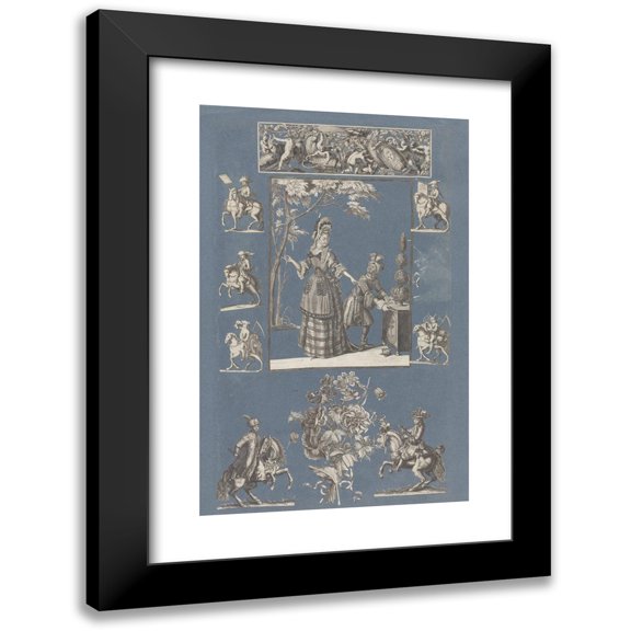 Anonymous 11x14 Black Modern Framed Museum Art Print Titled - Collage of Cut Out Prints Pasted on Blue Paper Pl 01 (1585)
