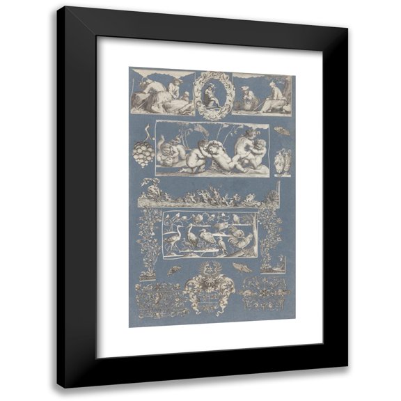 Anonymous 11x14 Black Modern Framed Museum Art Print Titled - Collage of Cut Out Prints Pasted on Blue Paper Pl 10 (1585)