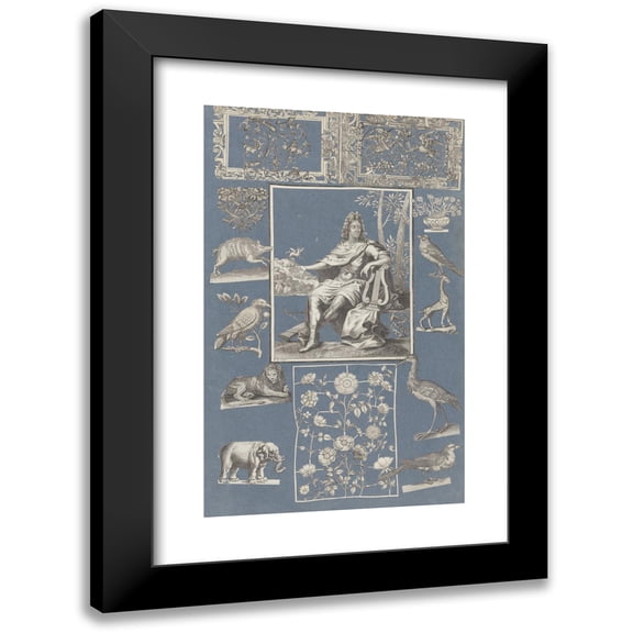 Anonymous 11x14 Black Modern Framed Museum Art Print Titled - Collage of Cut Out Prints Pasted on Blue Paper Pl 11 (1585)