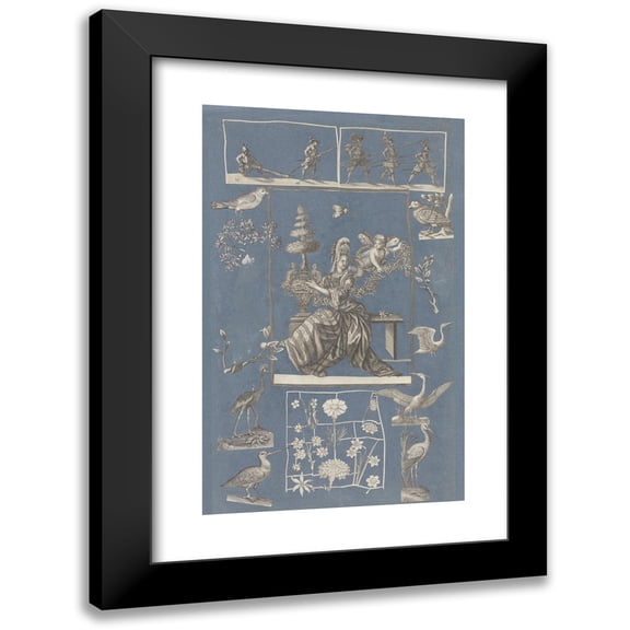 Anonymous 11x14 Black Modern Framed Museum Art Print Titled - Collage of Cut Out Prints Pasted on Blue Paper Pl 17 (1585)