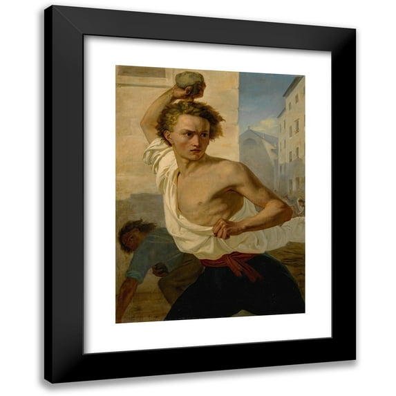 Anonymous 11x14 Black Modern Framed Museum Art Print Titled - Giovan Battista Perasso, Called Balilla, Throwing in Stone (About 1820)