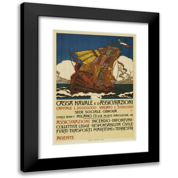 Anonymous 11x14 Black Modern Framed Museum Art Print Titled - Naval and Insurance Cassa (1920)
