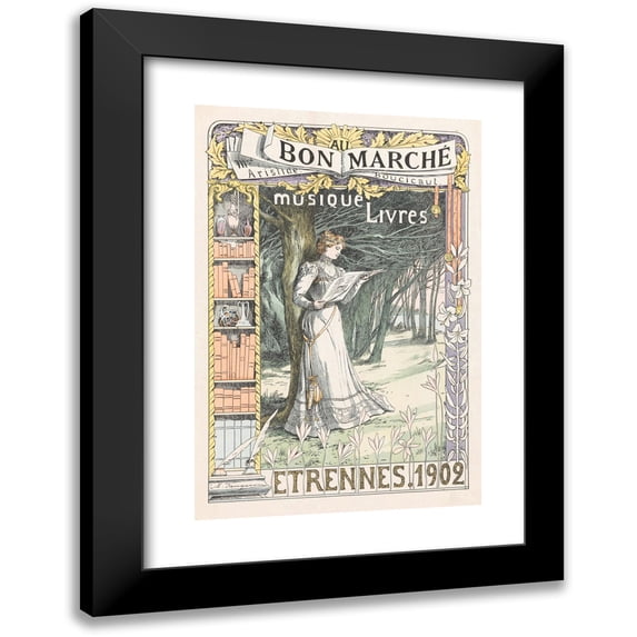 Anonymous 11x14 Black Modern Framed Museum Art Print Titled - Woman Reading in a Magazine, Standing Under a Tree (1902)
