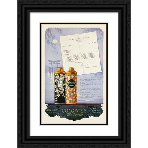 Anonymous 11x14 Black Ornate Wood Framed Double Matted Museum Art Print Titled: Colgate's Talc Powder (1920)