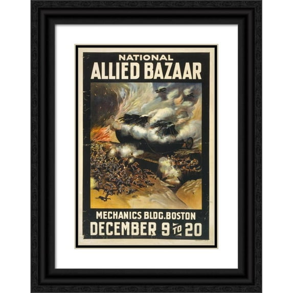 Anonymous 11x14 Black Ornate Wood Framed Double Matted Museum Art Print Titled: National Allied Bazaar Mechanics Bldg. Boston December 9 to 20 (1917)
