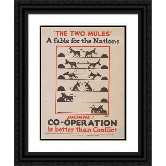 Anonymous 11x14 Black Ornate Wood Framed Double Matted Museum Art Print Titled: The Two Mules: a Fable for the Nation (1920)