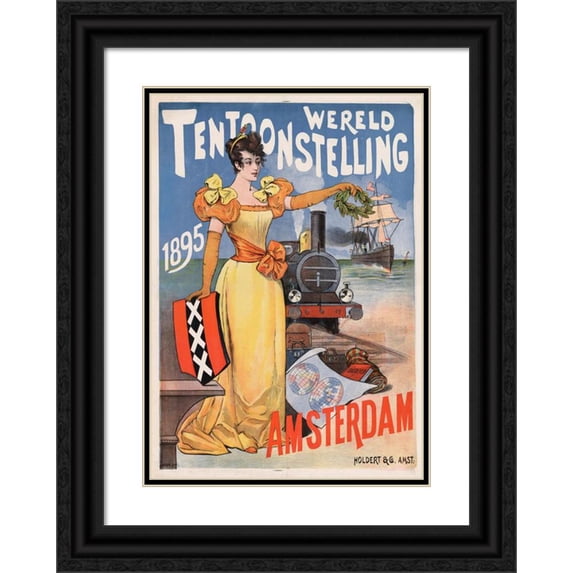 Anonymous 11x14 Black Ornate Wood Framed Double Matted Museum Art Print Titled: World Tentonstelling 1895 - Amsterdam (1895)