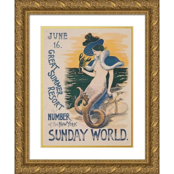 Anonymous 11x14 Gold Ornate Wood Frame and Double Matted Museum Art Print Titled - June 16. Great Summer Resort Number of the New York Sunday World (1895)
