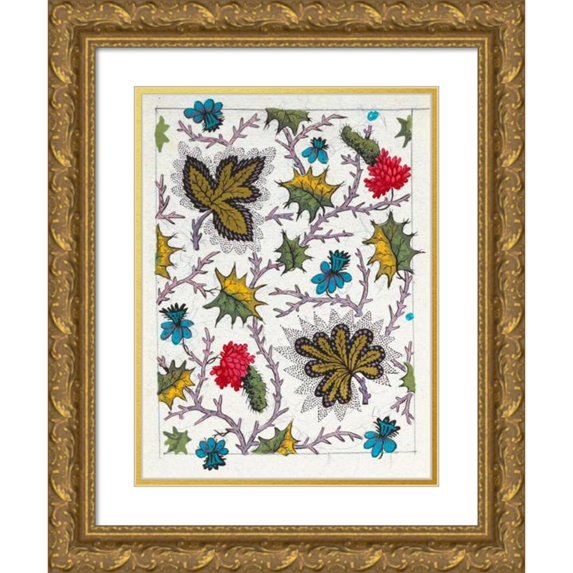 Anonymous 11x14 Gold Ornate Wood Frame and Double Matted Museum Art Print Titled - Floral Design for Printed Textile Pl VII (1800-1818)