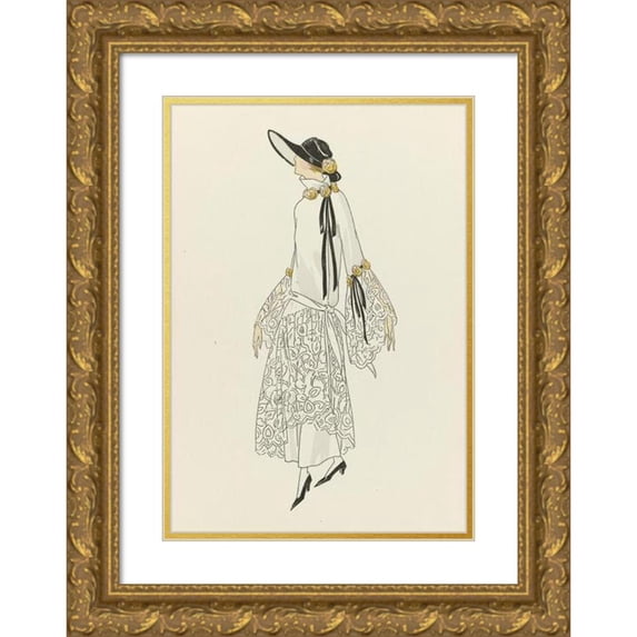 Anonymous 11x14 Gold Ornate Wood Frame and Double Matted Museum Art Print Titled - Gazette Du Bon Ton, 1921 - No. 10: No XV Sketch (1921)