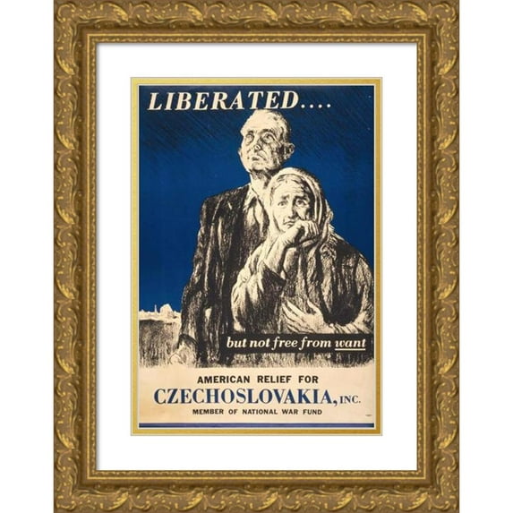 Anonymous 11x14 Gold Ornate Wood Frame and Double Matted Museum Art Print Titled - Liberated but Not Free from Want (1945)