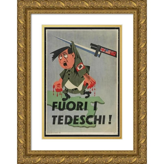 Anonymous 11x14 Gold Ornate Wood Frame and Double Matted Museum Art Print Titled - Outside the Germans! (1942)