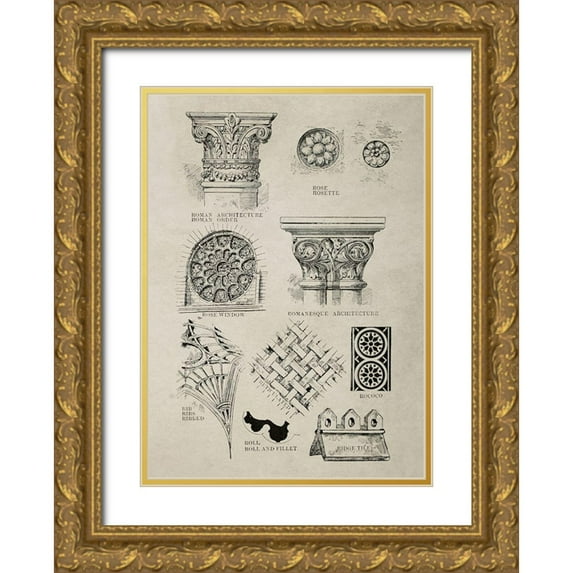 Anonymous 11x14 Gold Ornate Wood Framed with Double Matting Museum Art Print Titled - Glossary of Architectural Details