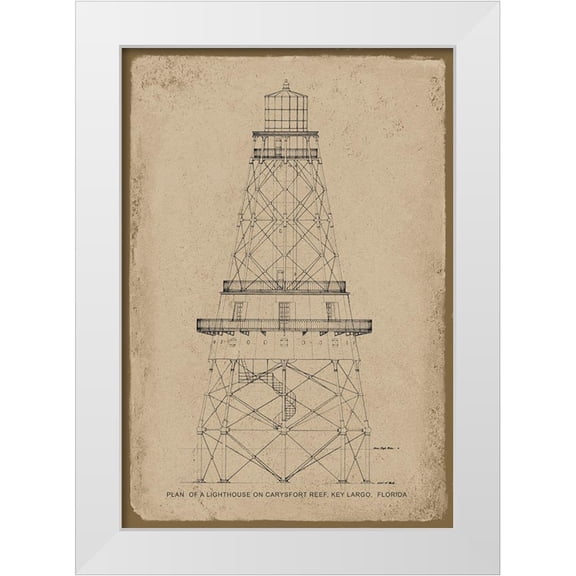 Anonymous 11x14 White Modern Wood Framed Museum Art Print Titled - Lighthouse Architectural Drawing