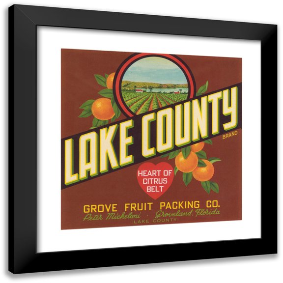 Anonymous 12x12 Black Modern Framed Museum Art Print Titled - Lake County Brand Citrus Label (1930-1950)