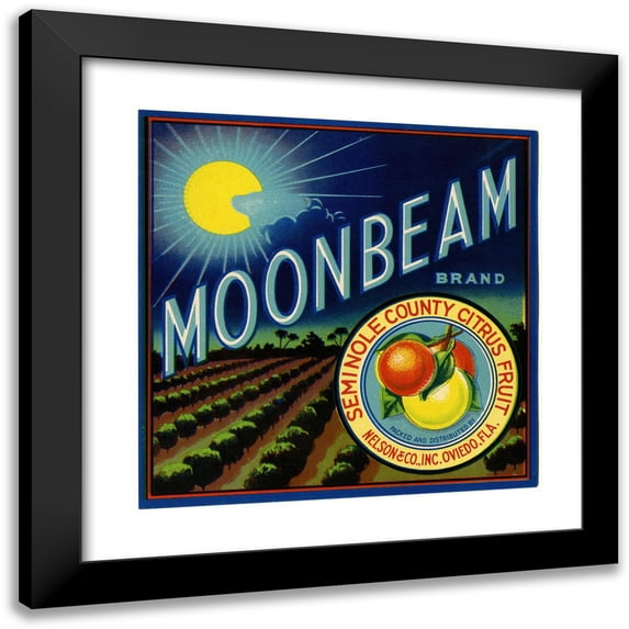 Anonymous 12x12 Black Modern Framed Museum Art Print Titled - Moonbeam Brand Citrus Label (1940s)