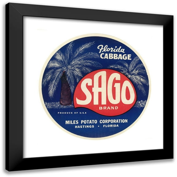 Anonymous 12x12 Black Modern Framed Museum Art Print Titled - Sago Brand Florida Cabbage Label (1930-1950)