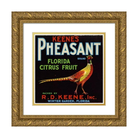 Anonymous 12x12 Gold Ornate Wood Frame and Double Matted Museum Art Print Titled - Keene's Pheasant Brand Florida Citrus Fruit Label (1940s)